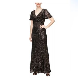 ALEX EVENING Black/Bronze- Sequin formal wedding dress . Brand new.